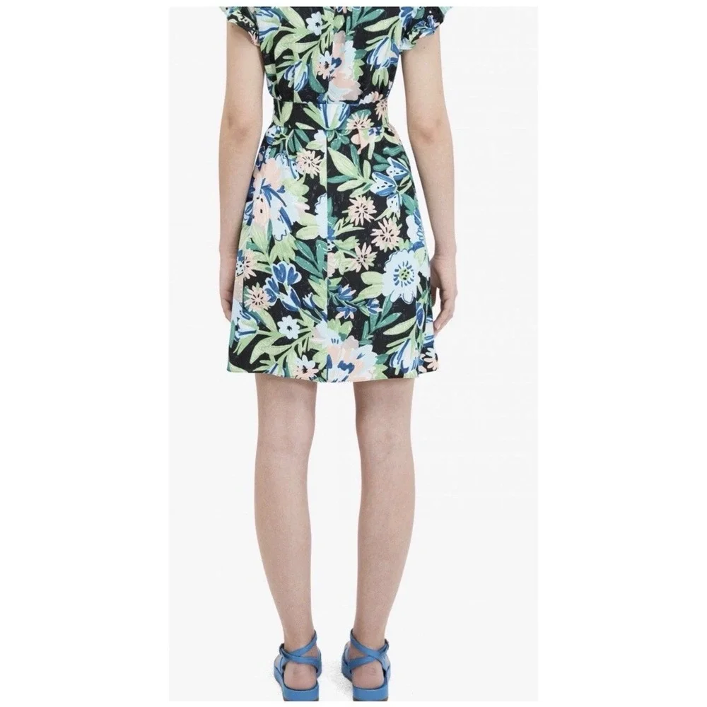Kate Spade Full Bloom Belted Dress Ruffle Sleeves Floral Green‎ Blue Size 6